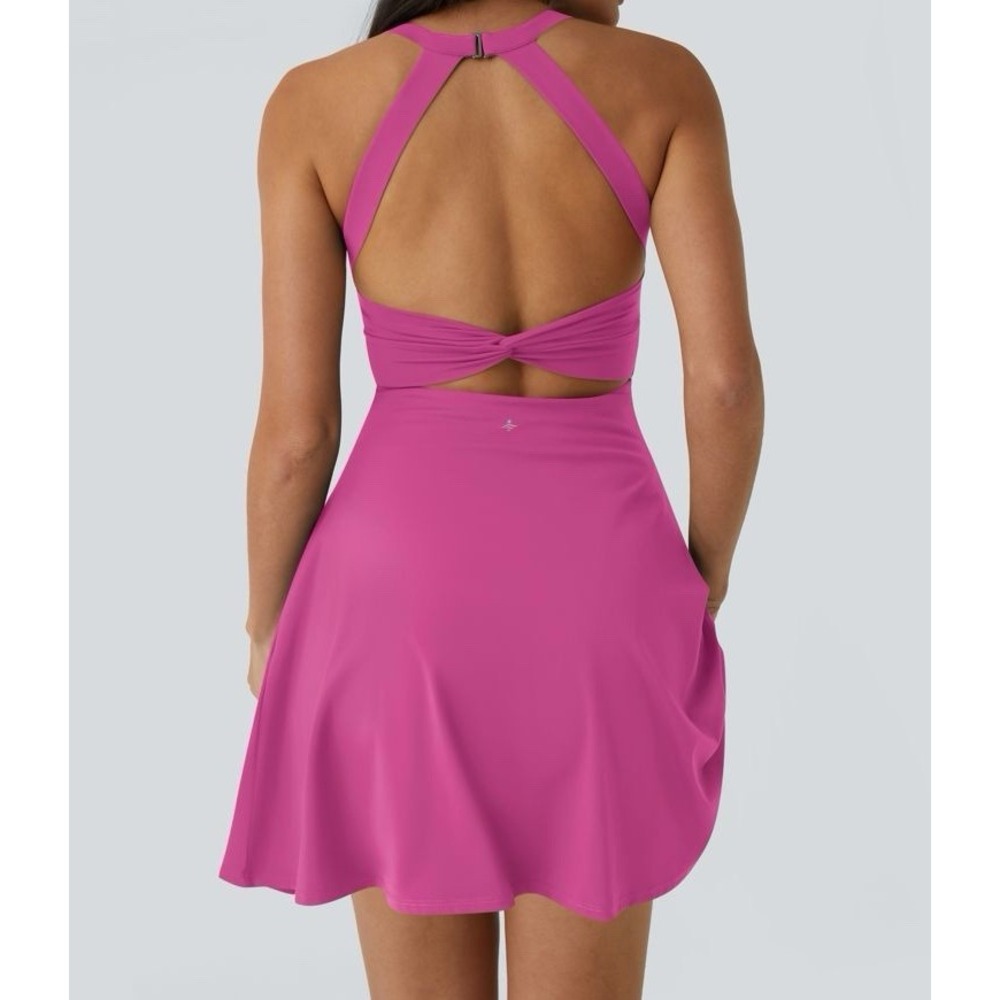 SoftlyZero™ Airy Backless Twisted Flare Low Support Dance Active Dress Pink Sz L